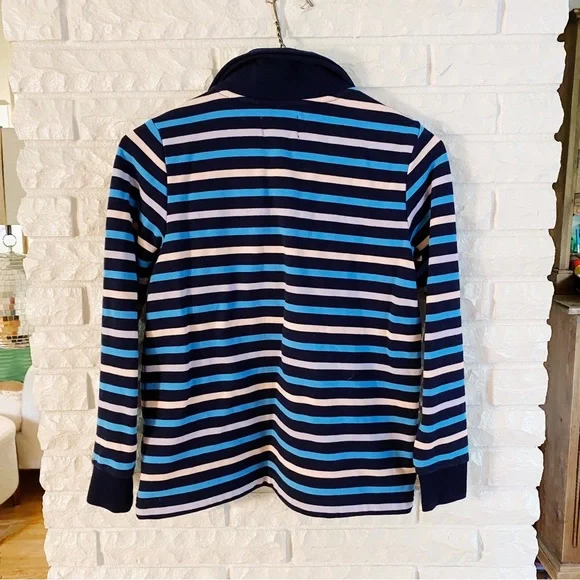 Lands' End Deep Sea Navy Pink Stripe Zip-Front Collared Long-Sleeve Top Size XS - Picture 5 of 6